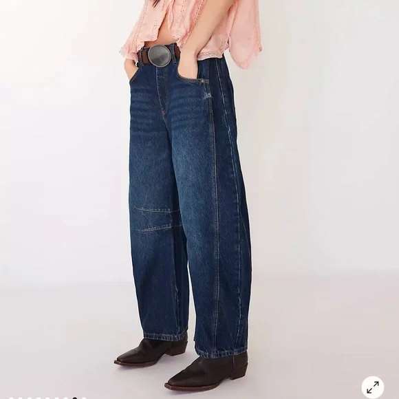 Free People We The Free Good Luck Mid Rise Wide Leg Barrel Jeans - Picture 6 of 12